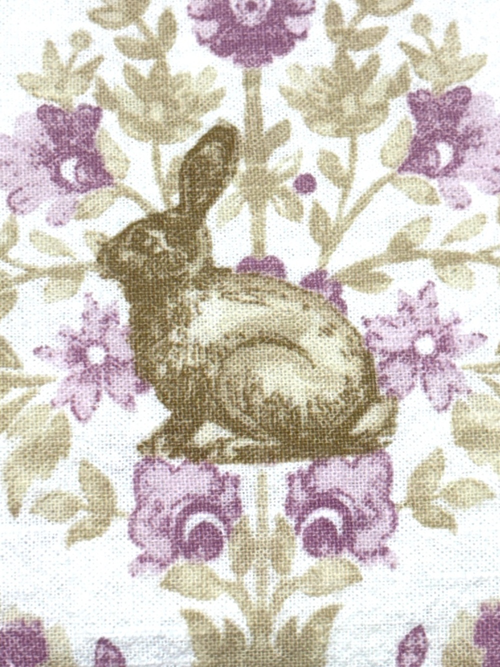 fabric tablecloth RACHEL ZOE 59"x106" rabbits flowers purple green white cotton
